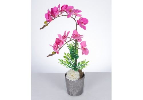 Dekoratif Pembe Yapay Orkide ve Beyaz Çiçek Aranjmanı