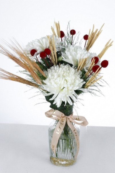 Doğal Buğday ve Beyaz Krizantem Aranjmanı Doğal Buğday ve Beyaz Krizantem Aranjmanı