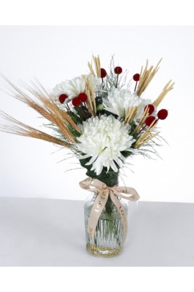 Doğal Buğday ve Beyaz Krizantem Aranjmanı Doğal Buğday ve Beyaz Krizantem Aranjmanı