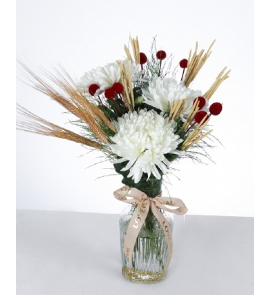 Doğal Buğday ve Beyaz Krizantem Aranjmanı Doğal Buğday ve Beyaz Krizantem Aranjmanı