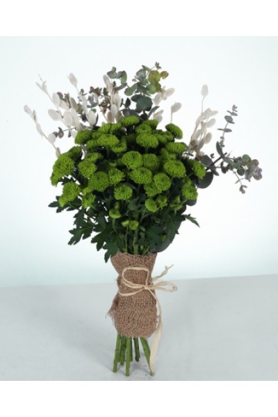 Doğal Jütle Sarılı Yeşil Kasımpatı Buketi Doğal Jütle Sarılı Yeşil Kasımpatı Buketi