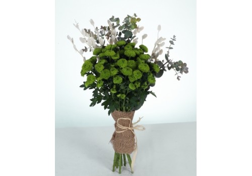 Doğal Jütle Sarılı Yeşil Kasımpatı Buketi