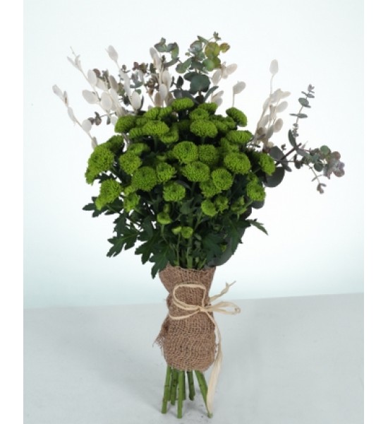 Doğal Jütle Sarılı Yeşil Kasımpatı Buketi