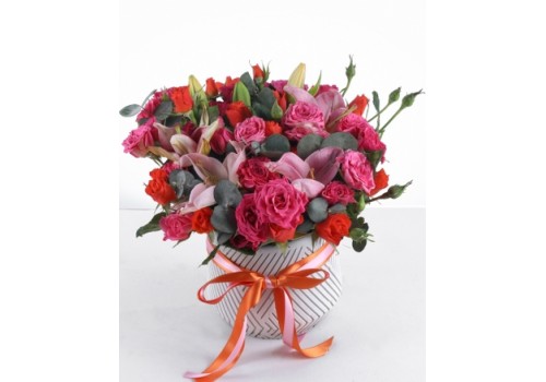 Zarif Pembe Lilyum ve Turuncu Gül Aranjmanı